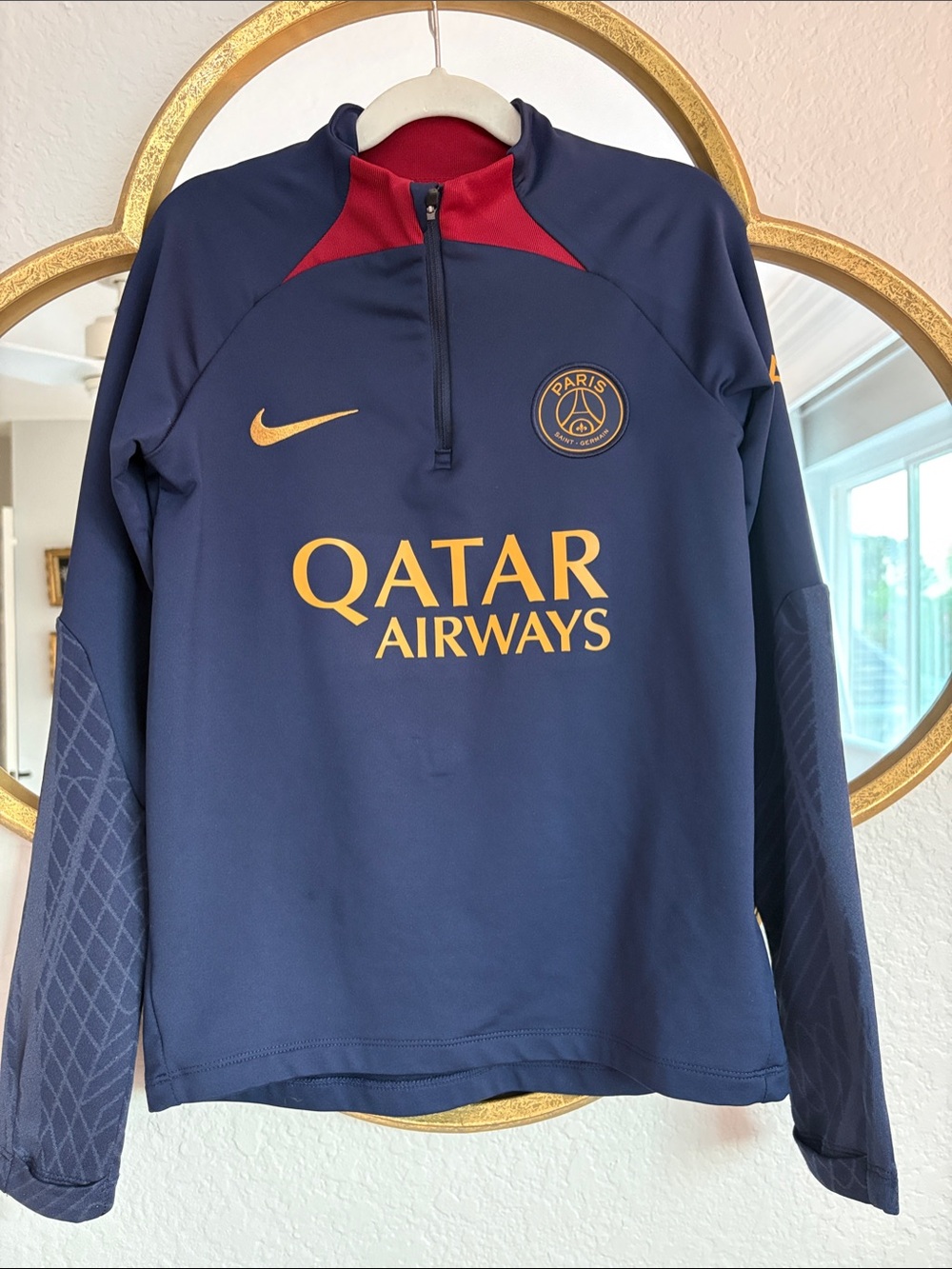 EUC Rare Nike Paris Saint-Germain Navy Blue and Red Training Top with Gold